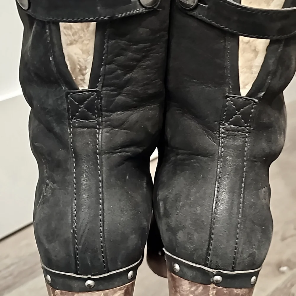 UGG 2-Way Fold Over Ankle Boots Shearling Lined Booties Wooden Heel Clogs Size 8